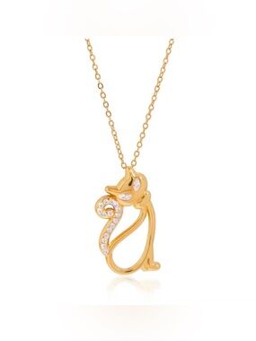Gold Cat Pendant Necklace with Crystal Accents Hypoallergenic Waterproof